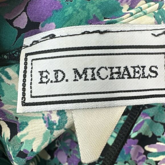 Vintage  80s E.D. Michaels Floral Maxi Dress Green Purple Prairie Cottagecore - Picture 7 of 9